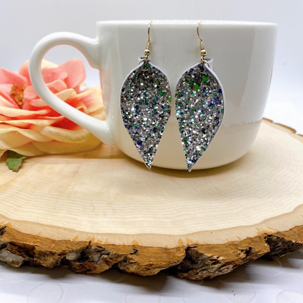 Chunky Green/Silver Glitter Drop Earrings